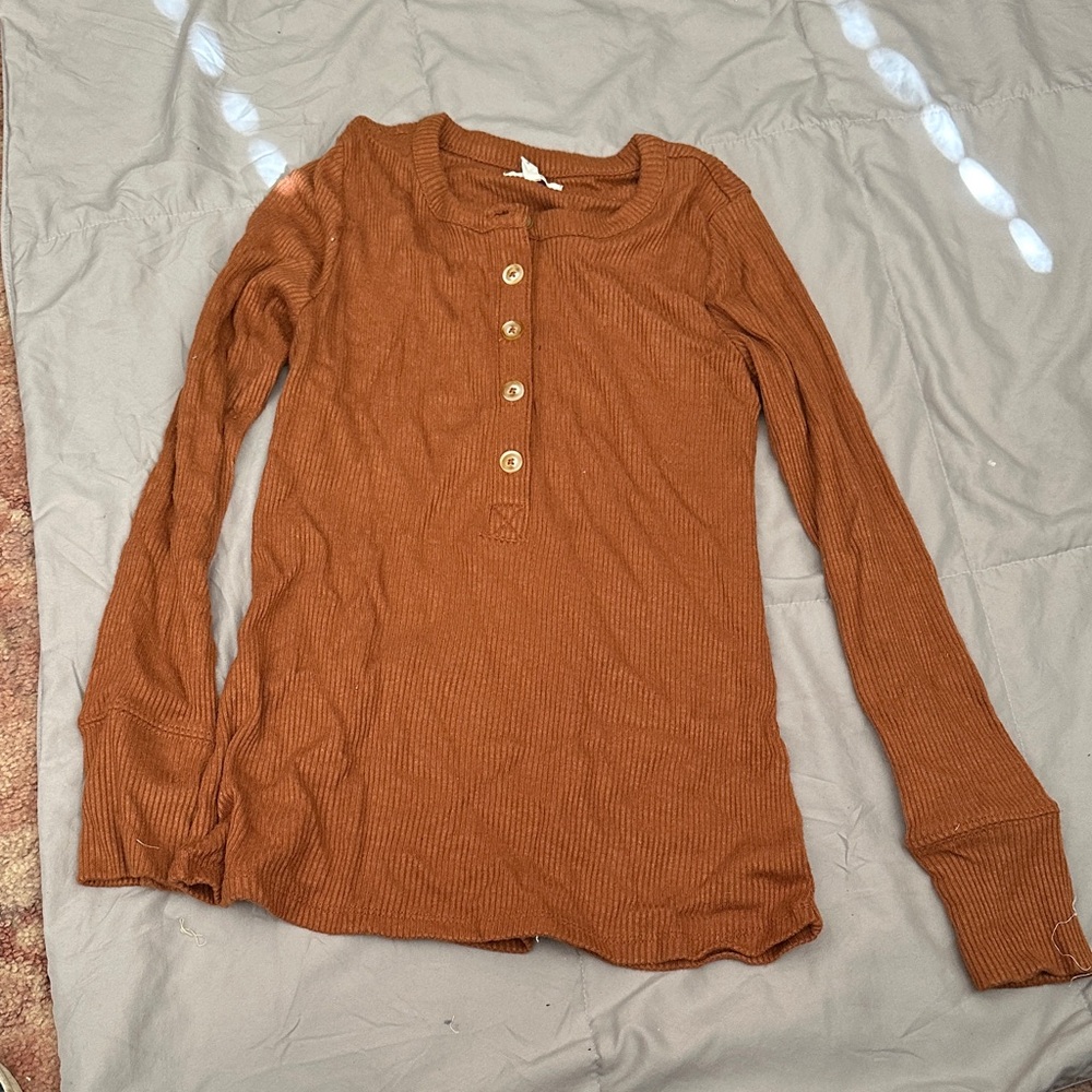 Women's Long Sleeve Button-Up Top - Brown